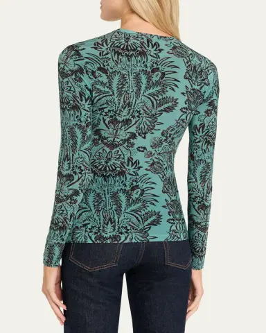 Ulla Johnson Asha Floral-Print Ruched Long-Sleeve T-Shirt | Thumbnail 3
