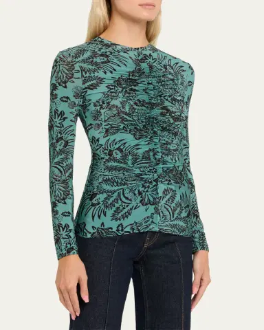 Ulla Johnson Asha Floral-Print Ruched Long-Sleeve T-Shirt | Thumbnail 4