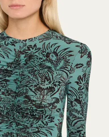 Ulla Johnson Asha Floral-Print Ruched Long-Sleeve T-Shirt | Thumbnail 5