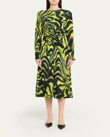 Christopher John Rogers Printed Knotted Waist Midi Dress | Thumbnail 2 Christopher John Rogers Printed Knotted Waist Midi Dress | Thumbnail 2