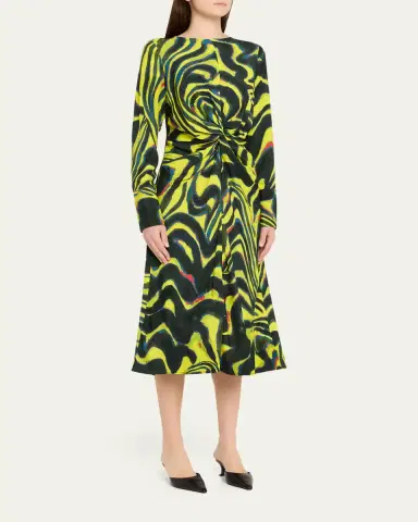 Christopher John Rogers Printed Knotted Waist Midi Dress | Thumbnail 4 Christopher John Rogers Printed Knotted Waist Midi Dress | Thumbnail 4