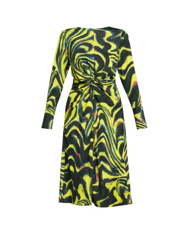 Printed Knotted Waist Midi Dress