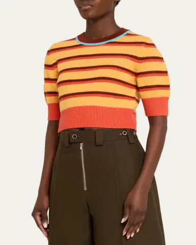 CHRISTOPHER JOHN ROGERS Striped Short-Sleeve Crop Sweater | Thumbnail 4 CHRISTOPHER JOHN ROGERS Striped Short-Sleeve Crop Sweater | Thumbnail 4
