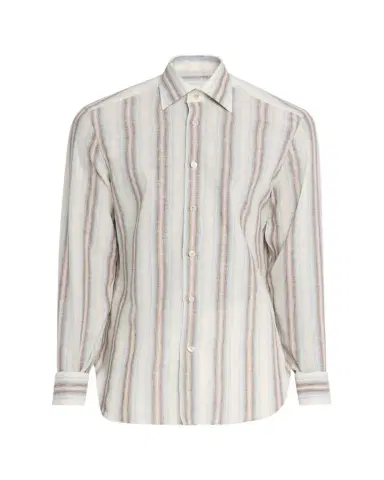 Kiton Men's Linen Blend Wide Stripe Button-Down Shirt | Thumbnail 1 Kiton Men's Linen Blend Wide Stripe Button-Down Shirt | Thumbnail 1