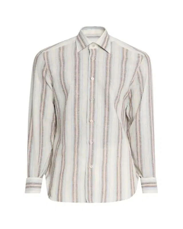 Kiton Men's Linen Blend Wide Stripe Button-Down Shirt