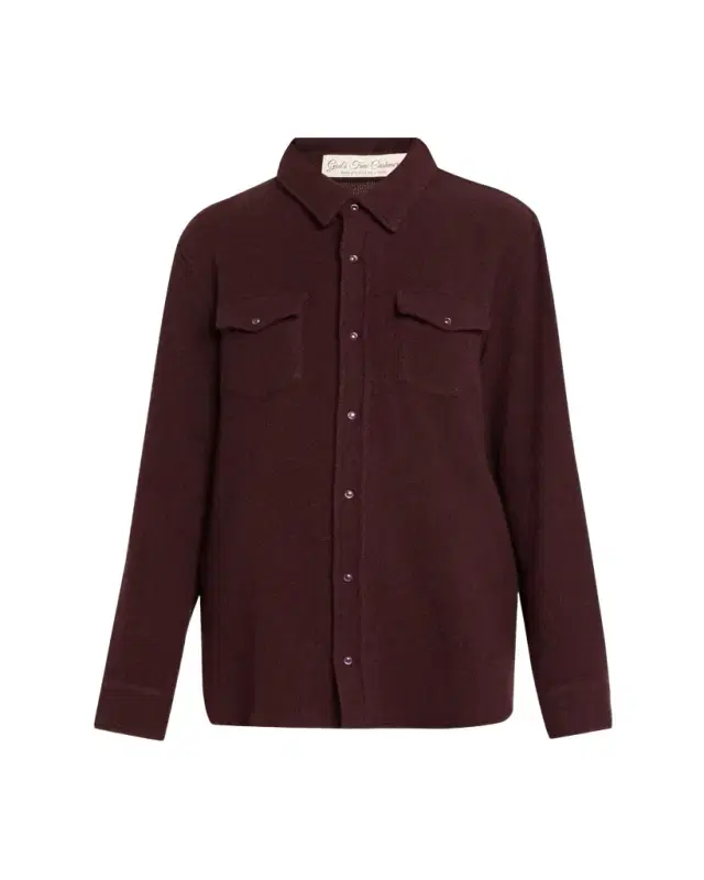 God's True Cashmere Claret Solid Cashmere Button-Down Shirt