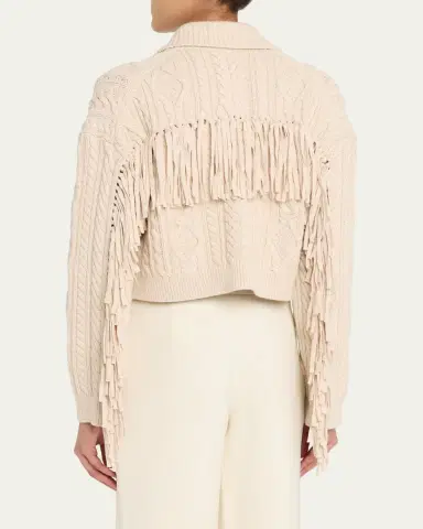 Simkhai Virginia Cable-Knit Fringe Cropped Cardigan | Thumbnail 3