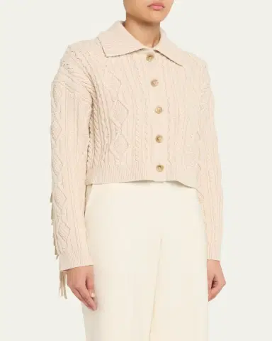 Simkhai Virginia Cable-Knit Fringe Cropped Cardigan | Thumbnail 4