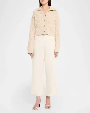 Simkhai Virginia Cable-Knit Fringe Cropped Cardigan | Thumbnail 6