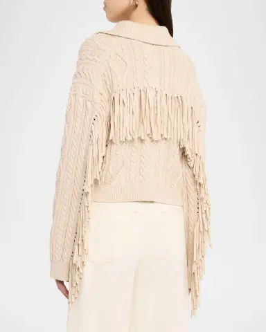 Simkhai Virginia Cable-Knit Fringe Cropped Cardigan | Thumbnail 7