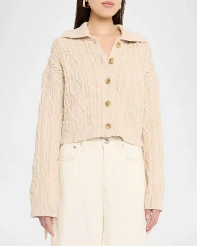 Simkhai Virginia Cable-Knit Fringe Cropped Cardigan | Thumbnail 8