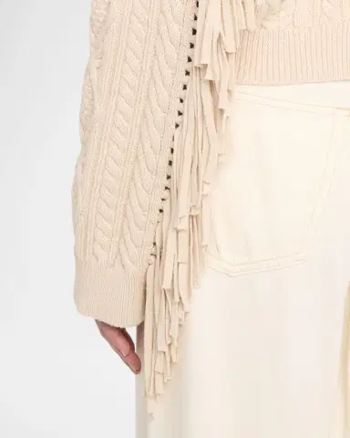 Simkhai Virginia Cable-Knit Fringe Cropped Cardigan | Thumbnail 9