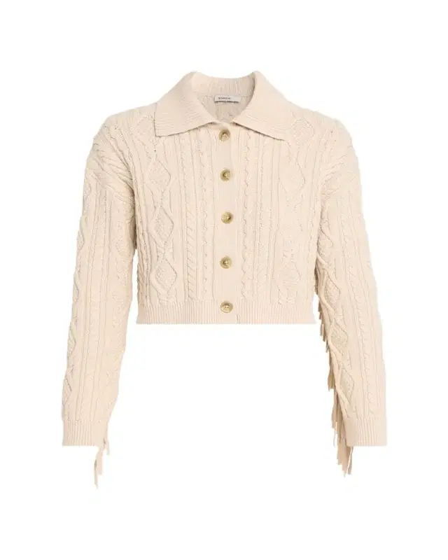 SIMKHAI Virginia Cable-Knit Fringe Cropped Cardigan