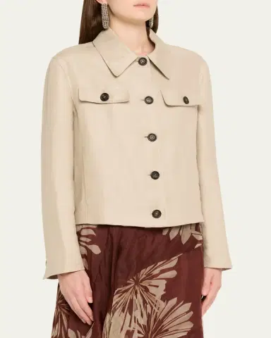 Brunello Cucinelli Structured Linen Twill Single-Breasted Shirt Jacket | Thumbnail 4