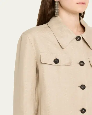 Brunello Cucinelli Structured Linen Twill Single-Breasted Shirt Jacket | Thumbnail 5