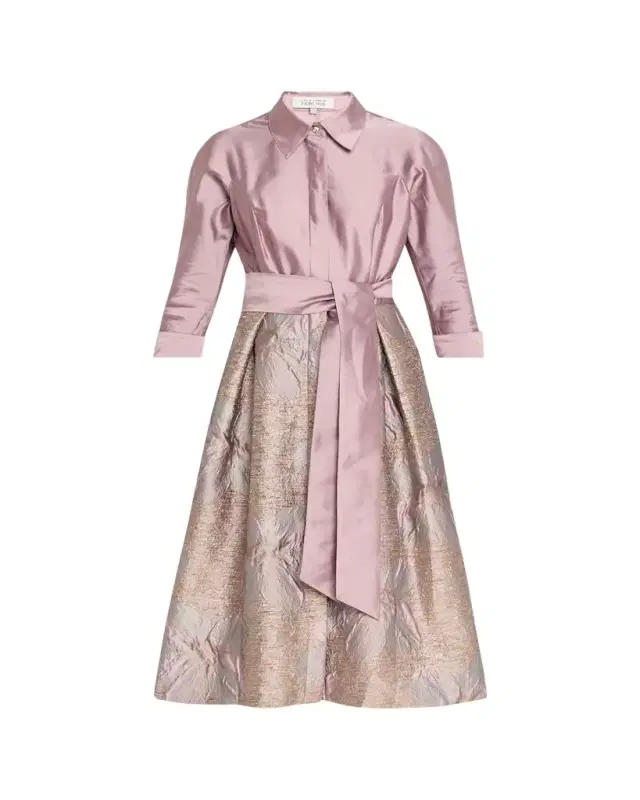 Rickie Freeman for Teri Jon Taffeta Floral Jacquard Midi Shirtdress