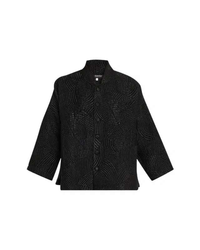 Eskandar Silk Wool Mix Chinese Imperial Jacket With Chinese Collar - Long Length