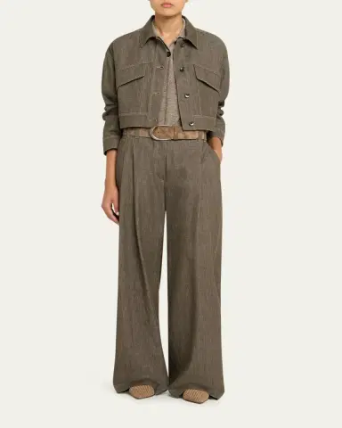 Brunello Cucinelli Denim-Effect Linen Wide-Leg Jeans | Thumbnail 2