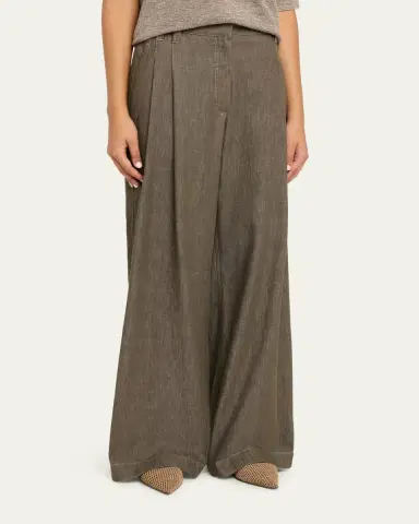 Brunello Cucinelli Denim-Effect Linen Wide-Leg Jeans | Thumbnail 4