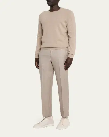 Zegna Men's Cavalry Twill Sharkskin Flat-Front Trousers | Thumbnail 6 Zegna Men's Cavalry Twill Sharkskin Flat-Front Trousers | Thumbnail 6