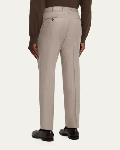 Zegna Men's Cavalry Twill Sharkskin Flat-Front Trousers | Thumbnail 7 Zegna Men's Cavalry Twill Sharkskin Flat-Front Trousers | Thumbnail 7