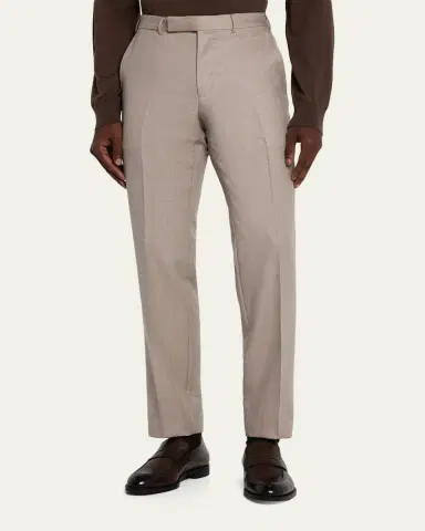 Zegna Men's Cavalry Twill Sharkskin Flat-Front Trousers | Thumbnail 8 Zegna Men's Cavalry Twill Sharkskin Flat-Front Trousers | Thumbnail 8