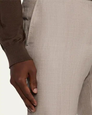Zegna Men's Cavalry Twill Sharkskin Flat-Front Trousers | Thumbnail 9 Zegna Men's Cavalry Twill Sharkskin Flat-Front Trousers | Thumbnail 9