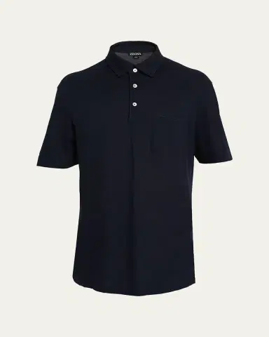 ZEGNA Men's Cotton Polo Shirt with Leather-Trim Pocket | Thumbnail 2 ZEGNA Men's Cotton Polo Shirt with Leather-Trim Pocket | Thumbnail 2