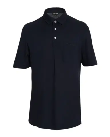 ZEGNA Men's Cotton Polo Shirt with Leather-Trim Pocket | Thumbnail 1 ZEGNA Men's Cotton Polo Shirt with Leather-Trim Pocket | Thumbnail 1