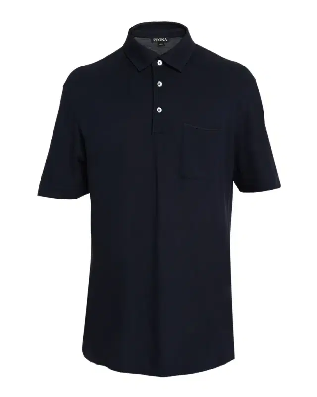 Men's Cotton Polo Shirt with Leather-Trim Pocket