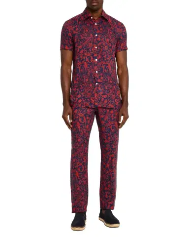 Kiton Men 's Linen Coral-Print Short-Sleeve Shirt | Thumbnail 1