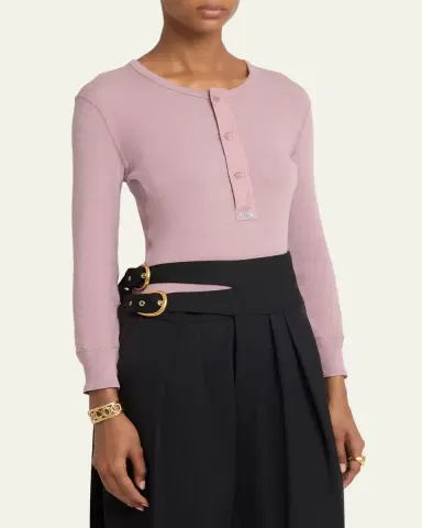 Chloé Flatlock Ribbed Jersey Henley Shirt | Thumbnail 4 Chloé Flatlock Ribbed Jersey Henley Shirt | Thumbnail 4