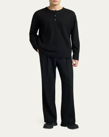Moncler Men's Waffle Knit Long-Sleeve Henley T-Shirt | Thumbnail 2 Moncler Men's Waffle Knit Long-Sleeve Henley T-Shirt | Thumbnail 2