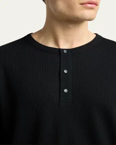 Moncler Men's Waffle Knit Long-Sleeve Henley T-Shirt | Thumbnail 5 Moncler Men's Waffle Knit Long-Sleeve Henley T-Shirt | Thumbnail 5