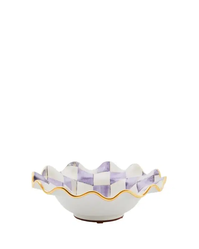Violet Check Fluted Ceramic Breakfast Bowl