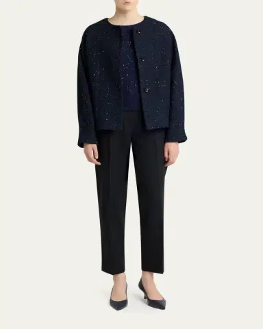 Kiton Cashmere Paillette Short-Sleeve Crewneck Sweater | Thumbnail 2
