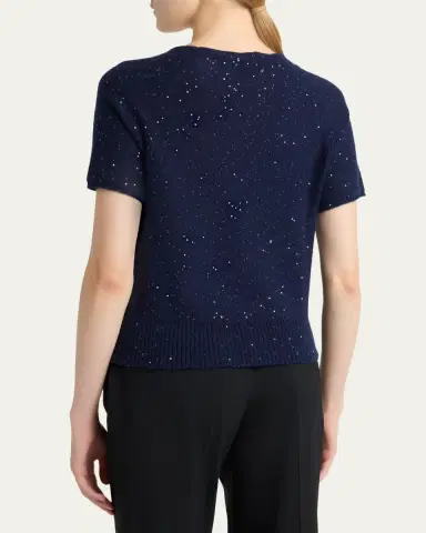 Kiton Cashmere Paillette Short-Sleeve Crewneck Sweater | Thumbnail 3