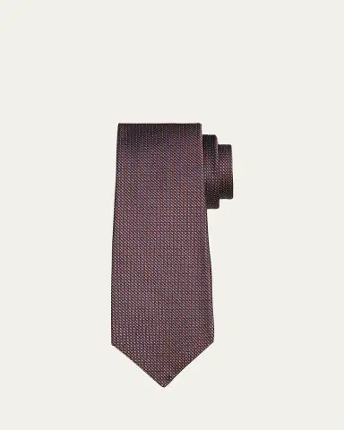 Kiton Men's Silk Geometric Jacquard Seven-Fold Tie | Thumbnail 2 Kiton Men's Silk Geometric Jacquard Seven-Fold Tie | Thumbnail 2
