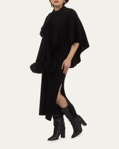 Gorski Select Wool Capelet With Lamb Shearling Poms | Thumbnail 2 Gorski Select Wool Capelet With Lamb Shearling Poms | Thumbnail 2