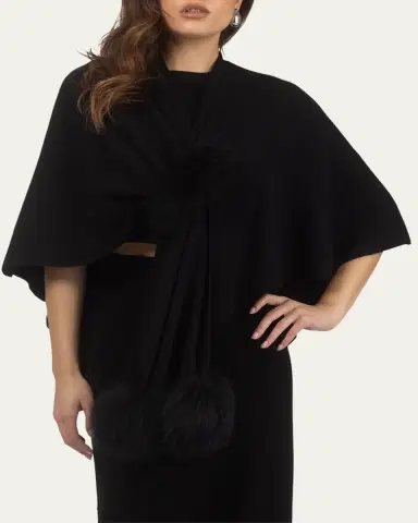 Gorski Select Wool Capelet With Lamb Shearling Poms | Thumbnail 4 Gorski Select Wool Capelet With Lamb Shearling Poms | Thumbnail 4