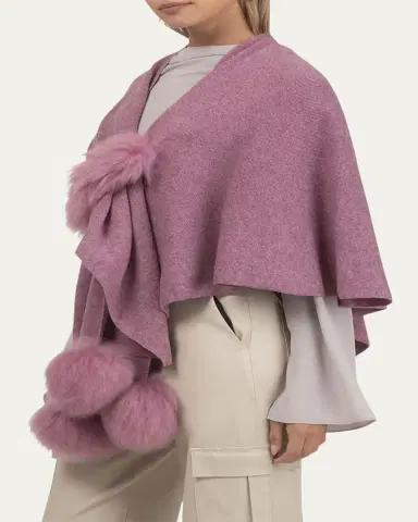 Gorski Select Wool Capelet With Lamb Shearling Poms | Thumbnail 6 Gorski Select Wool Capelet With Lamb Shearling Poms | Thumbnail 6