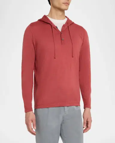 Kiton Men's Cashmere and Silk Half-Placket Hoodie | Thumbnail 3 Kiton Men's Cashmere and Silk Half-Placket Hoodie | Thumbnail 3