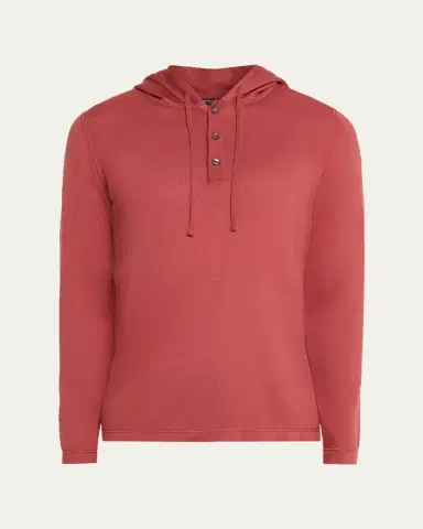 Kiton Men's Cashmere and Silk Half-Placket Hoodie | Thumbnail 5 Kiton Men's Cashmere and Silk Half-Placket Hoodie | Thumbnail 5