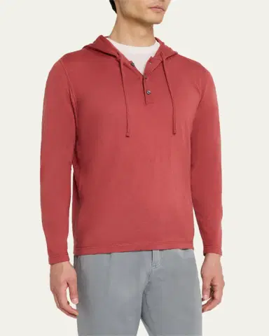 Kiton Men's Cashmere and Silk Half-Placket Hoodie | Thumbnail 8 Kiton Men's Cashmere and Silk Half-Placket Hoodie | Thumbnail 8
