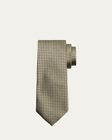 ZEGNA Men's Geometric Net Silk Tie | Thumbnail 2