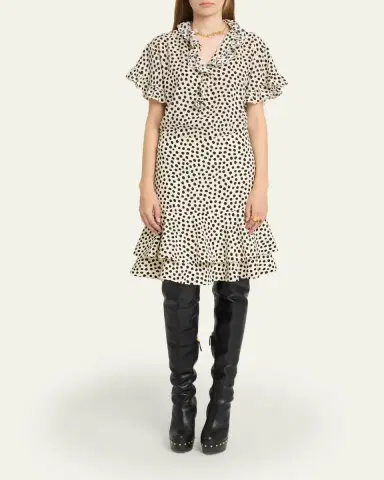Chloé Dots-Print Silk Crepe De Chine Ruffle Skirt | Thumbnail 2 Chloé Dots-Print Silk Crepe De Chine Ruffle Skirt | Thumbnail 2