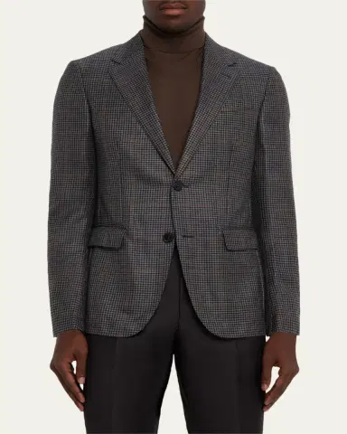 ZEGNA Men's Cashmere and Silk Houndstooth Check Sport Coat | Thumbnail 4