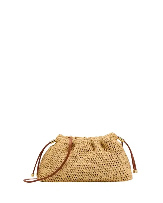 Lali Ruched Raffia Clutch Bag