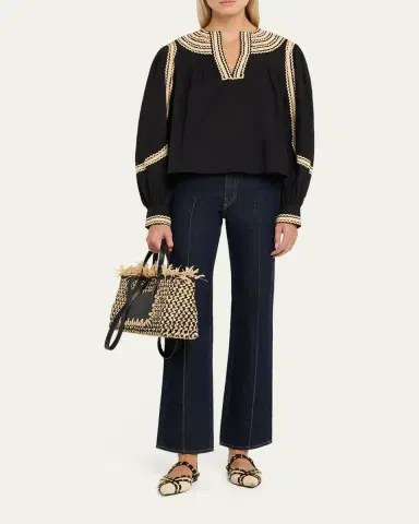 Ulla Johnson Lali Small Fringed Woven Raffia Tote Bag | Thumbnail 5