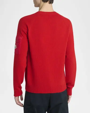 Moncler Men's Sleeve-Pocket Knit Crewneck Sweater | Thumbnail 2 Moncler Men's Sleeve-Pocket Knit Crewneck Sweater | Thumbnail 2